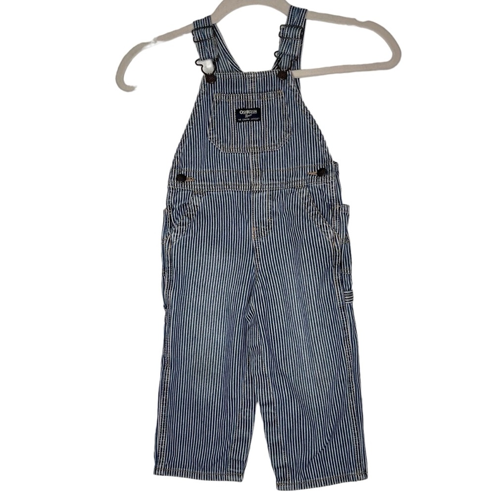 Oshkosh toddler overalls, train conductor,  Navy Blue/White Stripe, 24 months